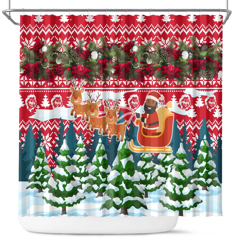 Guinea Bissau Christmas Shower Curtain with Santa Sleigh Reindeer Forest and National Flag Design - Wonder Print Shop