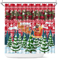 Guinea Bissau Christmas Shower Curtain with Santa Sleigh Reindeer Forest and National Flag Design - Wonder Print Shop