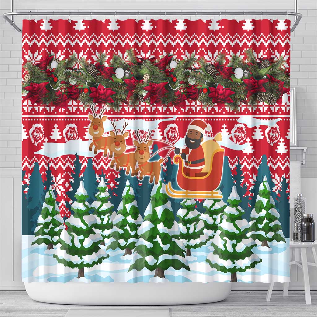 Guinea Bissau Christmas Shower Curtain with Santa Sleigh Reindeer Forest and National Flag Design - Wonder Print Shop