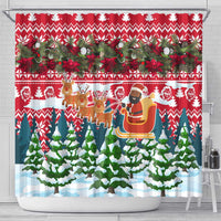 Guinea Bissau Christmas Shower Curtain with Santa Sleigh Reindeer Forest and National Flag Design - Wonder Print Shop