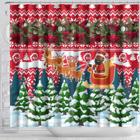 Guinea Bissau Christmas Shower Curtain with Santa Sleigh Reindeer Forest and National Flag Design - Wonder Print Shop