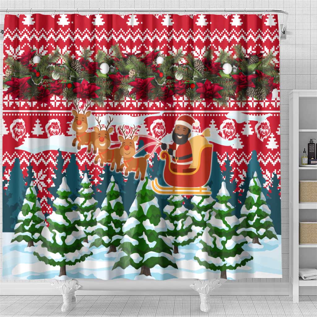 Guinea Bissau Christmas Shower Curtain with Santa Sleigh Reindeer Forest and National Flag Design - Wonder Print Shop