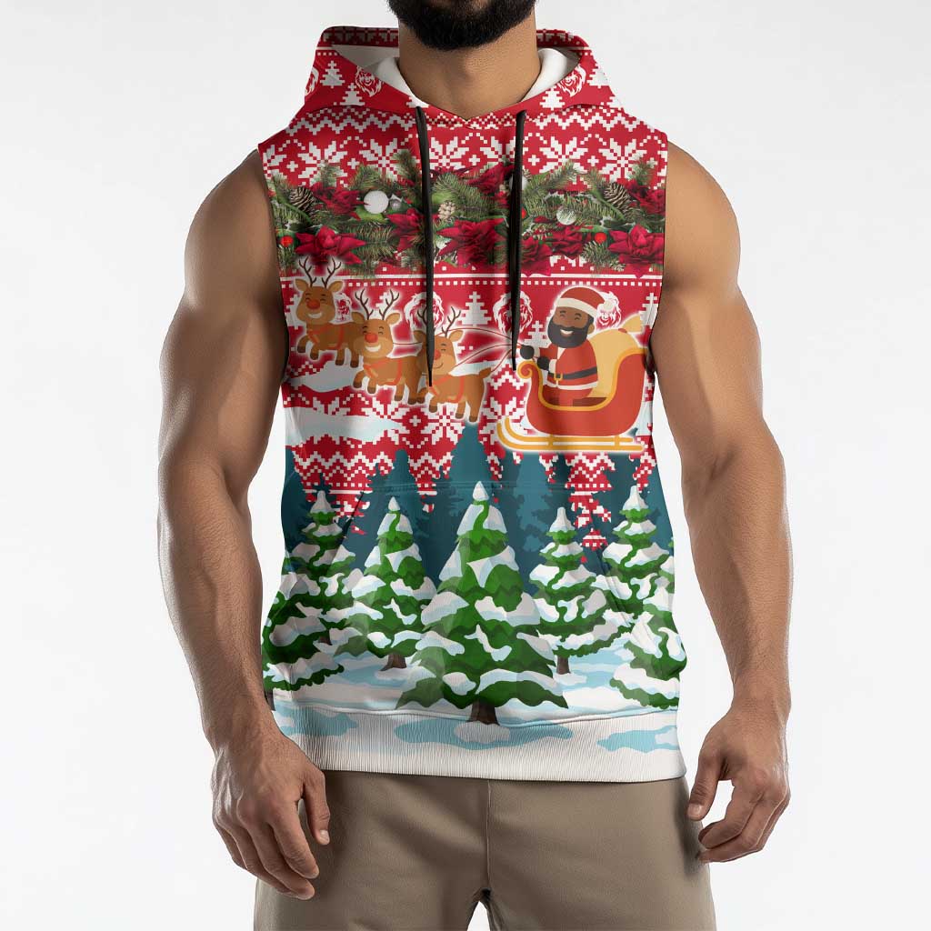 Guinea Bissau Christmas Sleeveless Hoodie with Santa Sleigh Reindeer Forest and National Flag Design - Wonder Print Shop