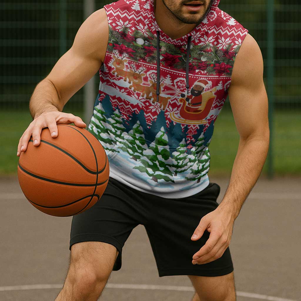 Guinea Bissau Christmas Sleeveless Hoodie with Santa Sleigh Reindeer Forest and National Flag Design - Wonder Print Shop