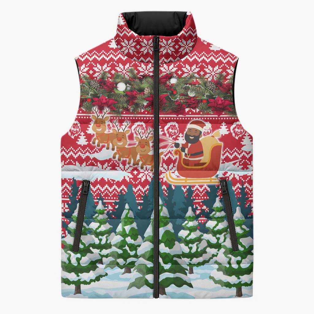 Guinea Bissau Christmas Sleeveless Puffer Jacket with Santa Sleigh Reindeer Forest and National Flag Design - Wonder Print Shop