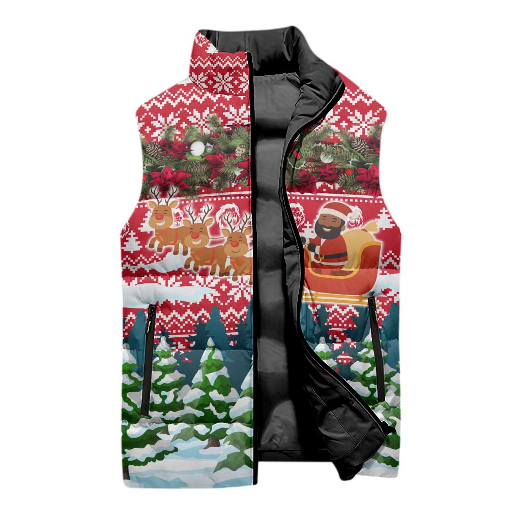 Guinea Bissau Christmas Sleeveless Puffer Jacket with Santa Sleigh Reindeer Forest and National Flag Design - Wonder Print Shop