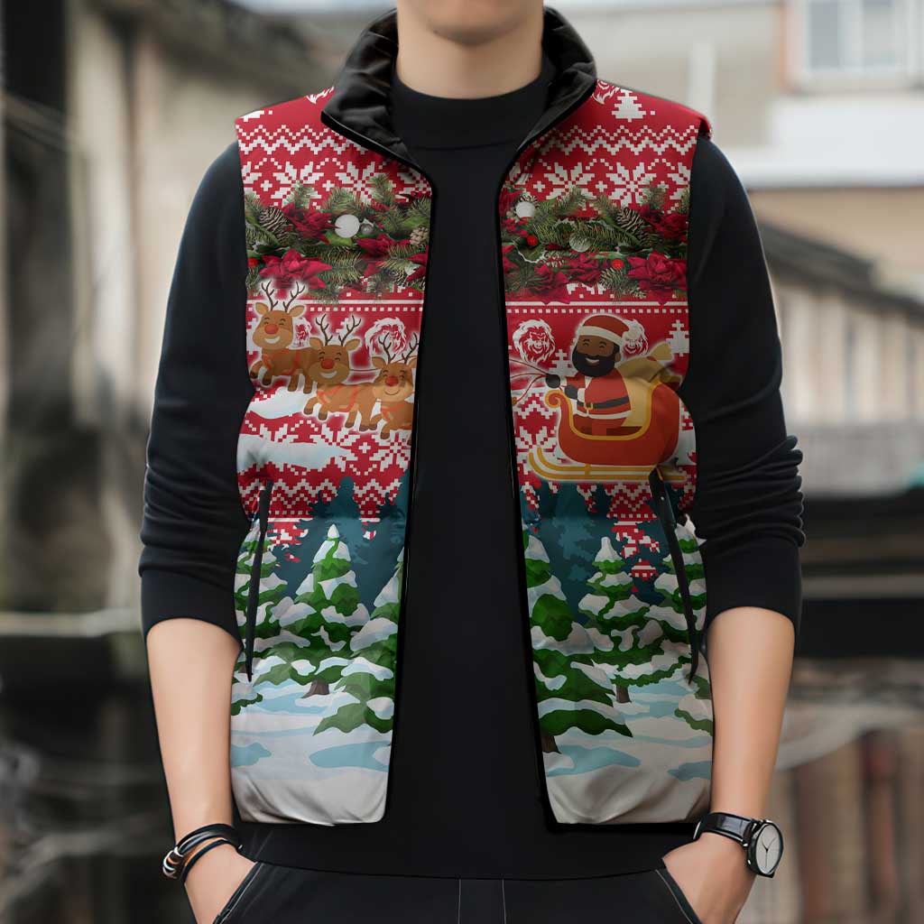 Guinea Bissau Christmas Sleeveless Puffer Jacket with Santa Sleigh Reindeer Forest and National Flag Design - Wonder Print Shop