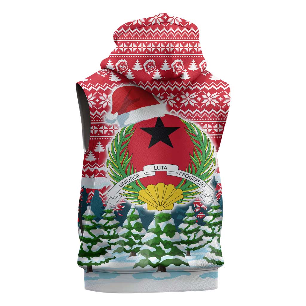 Guinea Bissau Christmas Sleeveless Zip Hoodie with Santa Sleigh Reindeer Forest and National Flag Design - Wonder Print Shop