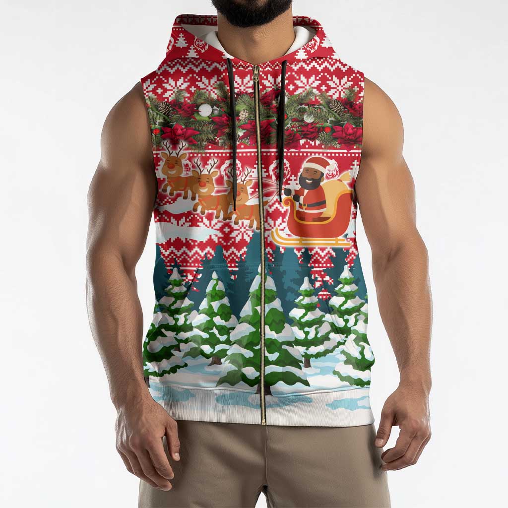 Guinea Bissau Christmas Sleeveless Zip Hoodie with Santa Sleigh Reindeer Forest and National Flag Design - Wonder Print Shop