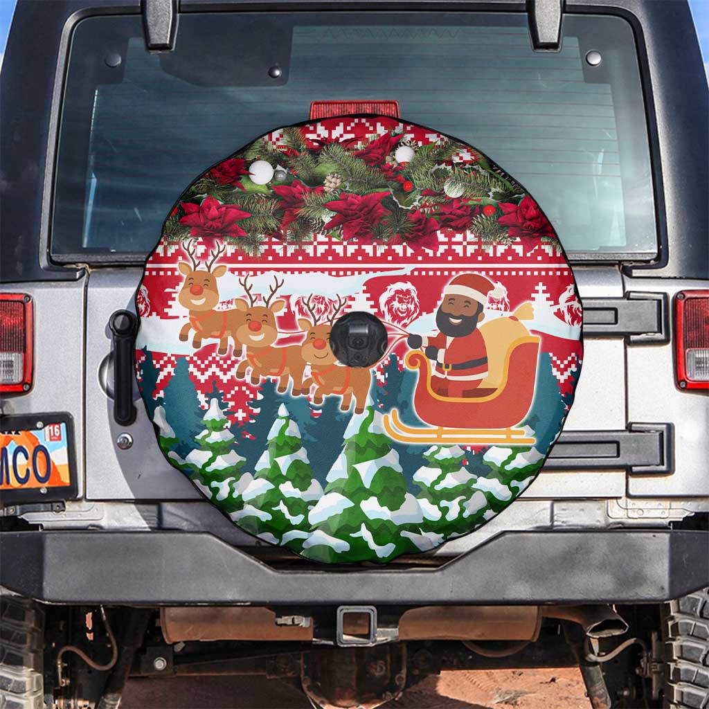 Guinea Bissau Christmas Spare Tire Cover with Santa Sleigh Reindeer Forest and National Flag Design - Wonder Print Shop