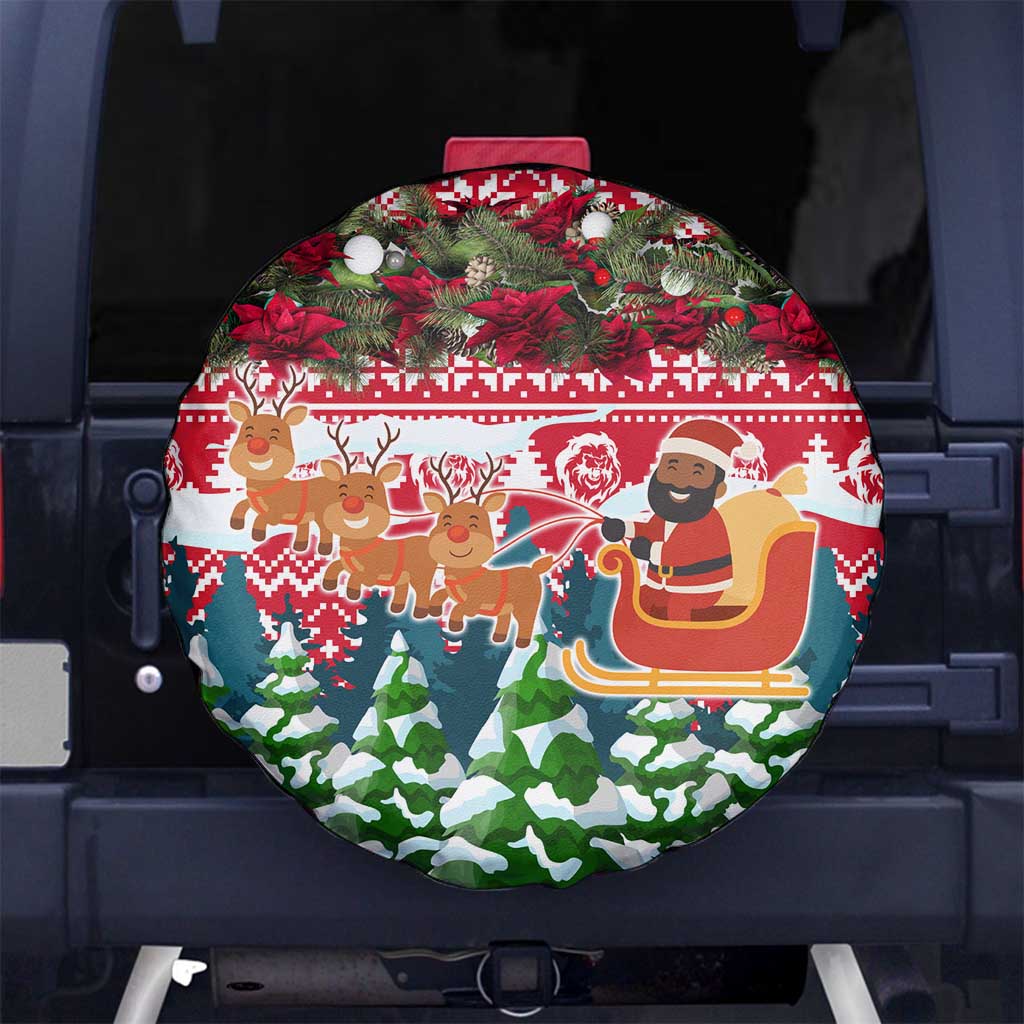 Guinea Bissau Christmas Spare Tire Cover with Santa Sleigh Reindeer Forest and National Flag Design - Wonder Print Shop