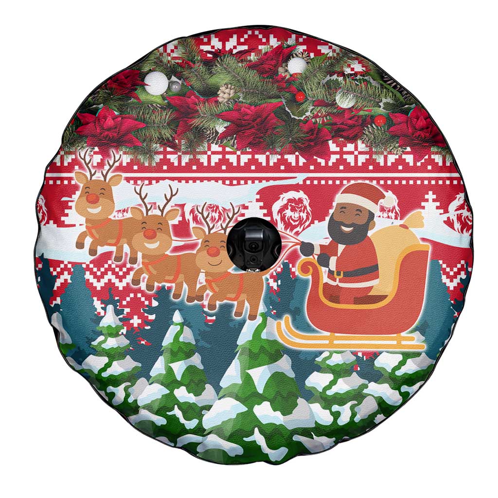 Guinea Bissau Christmas Spare Tire Cover with Santa Sleigh Reindeer Forest and National Flag Design - Wonder Print Shop