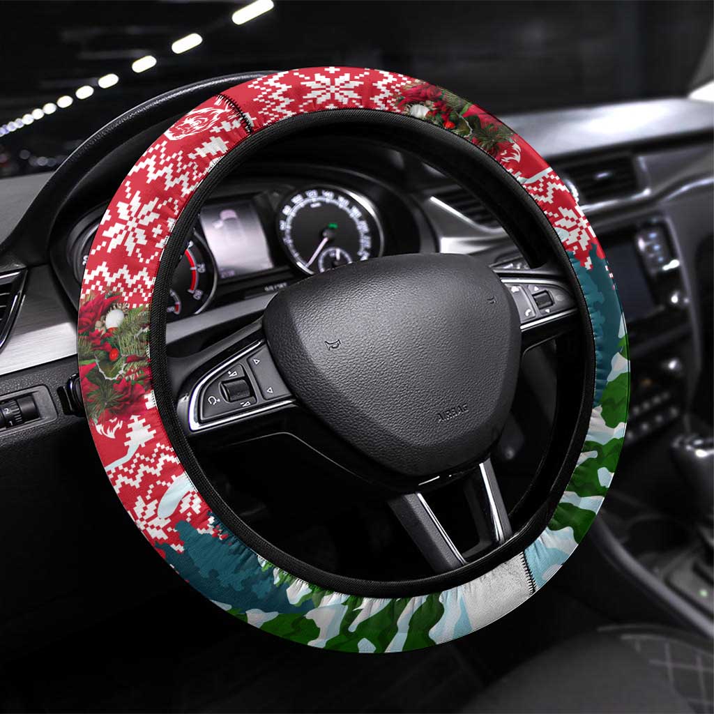 Guinea Bissau Christmas Steering Wheel Cover with Santa Sleigh Reindeer Forest and National Flag Design - Wonder Print Shop