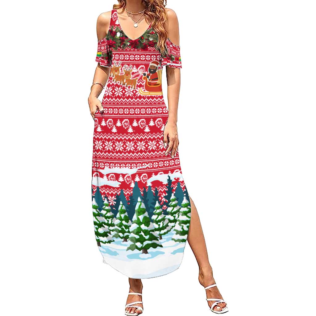 Guinea Bissau Christmas Summer Maxi Dress with Santa Sleigh Reindeer Forest and National Flag Design - Wonder Print Shop