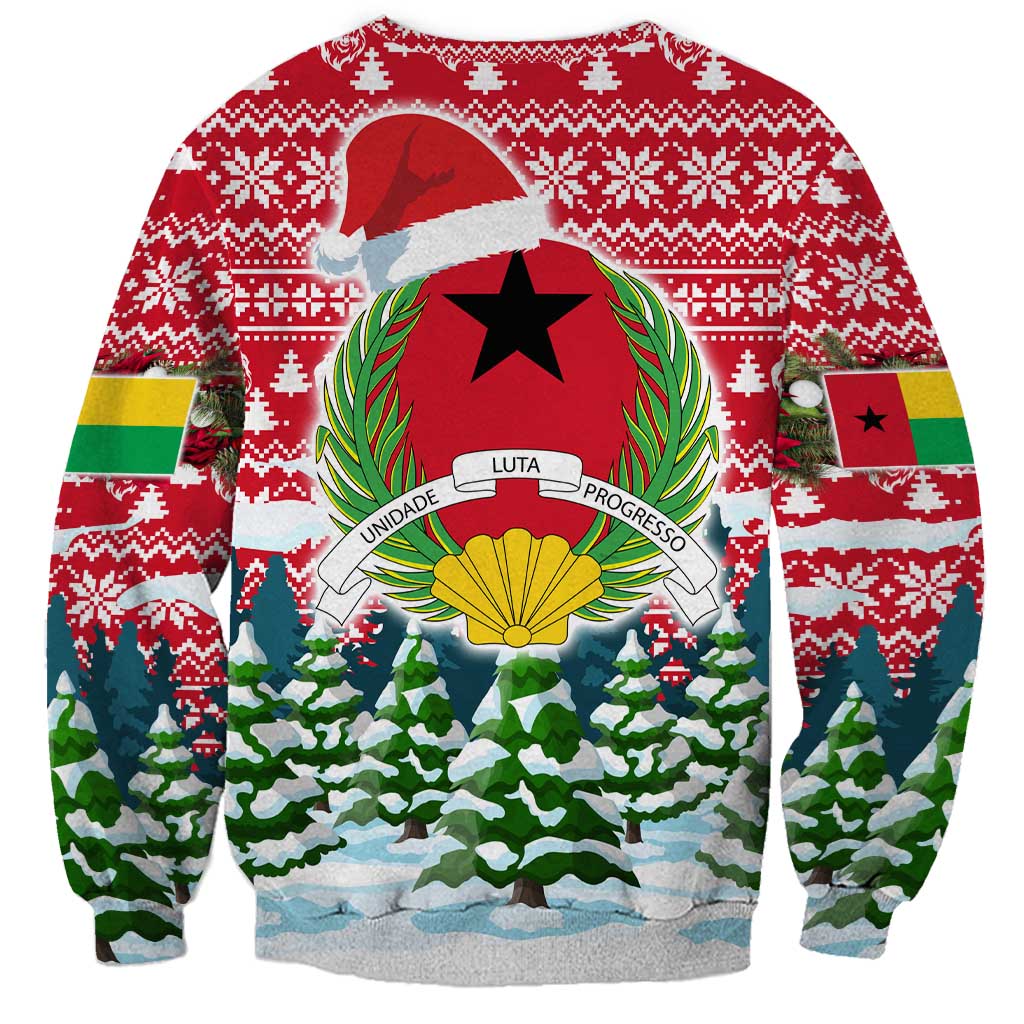 Guinea Bissau Christmas Sweatshirt with Santa Sleigh Reindeer Forest and National Flag Design - Wonder Print Shop