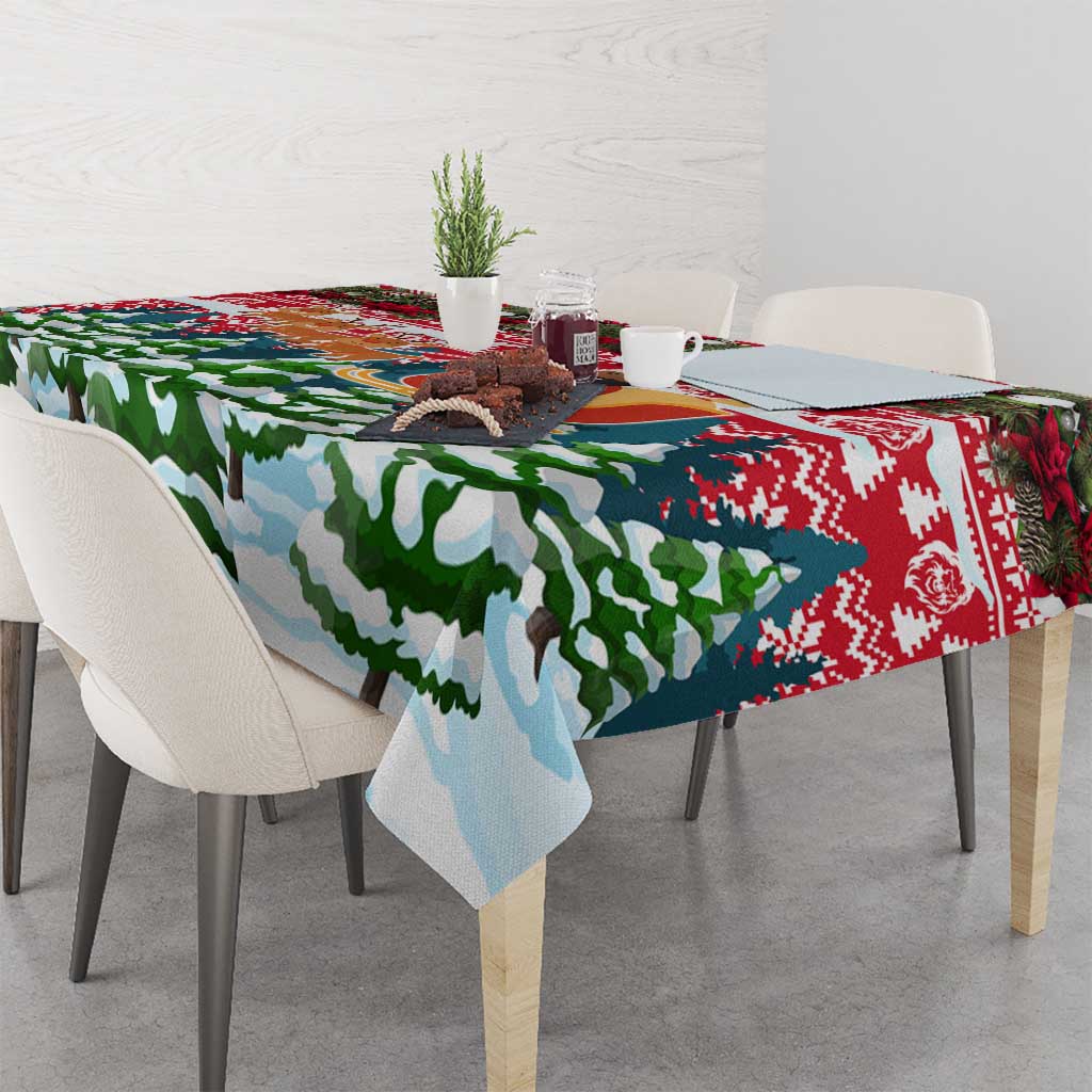 Guinea Bissau Christmas Tablecloth with Santa Sleigh Reindeer Forest and National Flag Design - Wonder Print Shop