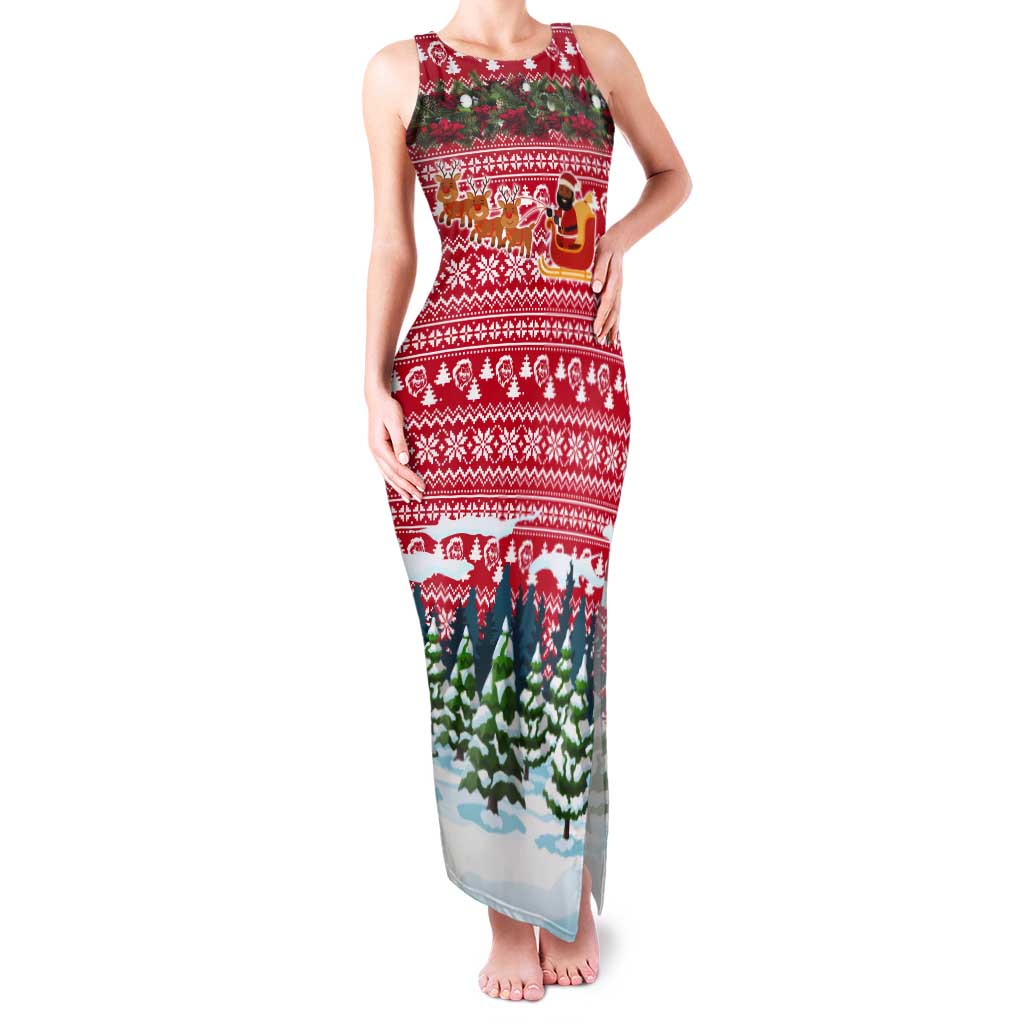Guinea Bissau Christmas Tank Maxi Dress with Santa Sleigh Reindeer Forest and National Flag Design - Wonder Print Shop