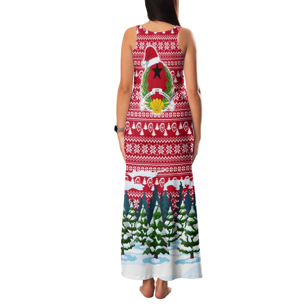 Guinea Bissau Christmas Tank Maxi Dress with Santa Sleigh Reindeer Forest and National Flag Design - Wonder Print Shop