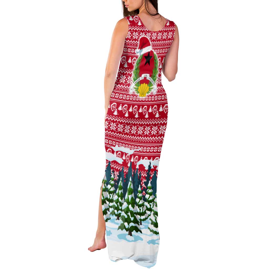 Guinea Bissau Christmas Tank Maxi Dress with Santa Sleigh Reindeer Forest and National Flag Design - Wonder Print Shop