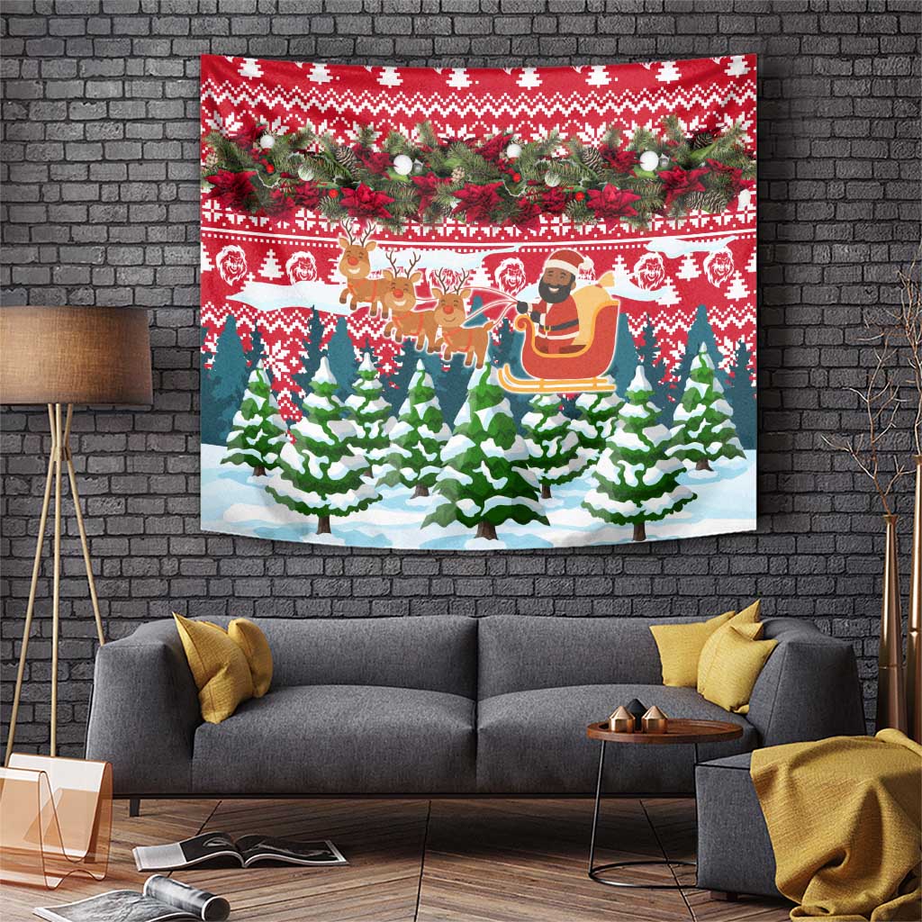 Guinea Bissau Christmas Tapestry with Santa Sleigh Reindeer Forest and National Flag Design - Wonder Print Shop