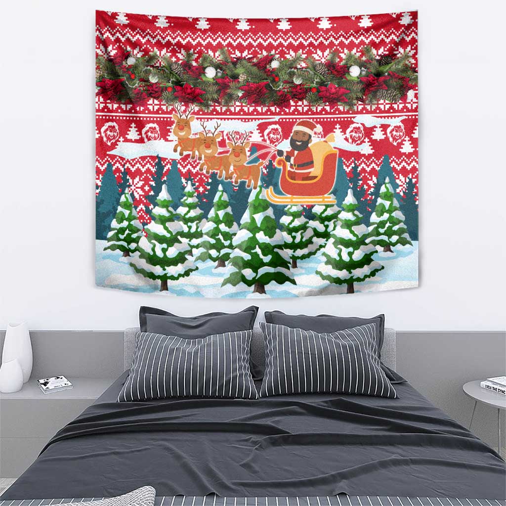 Guinea Bissau Christmas Tapestry with Santa Sleigh Reindeer Forest and National Flag Design - Wonder Print Shop