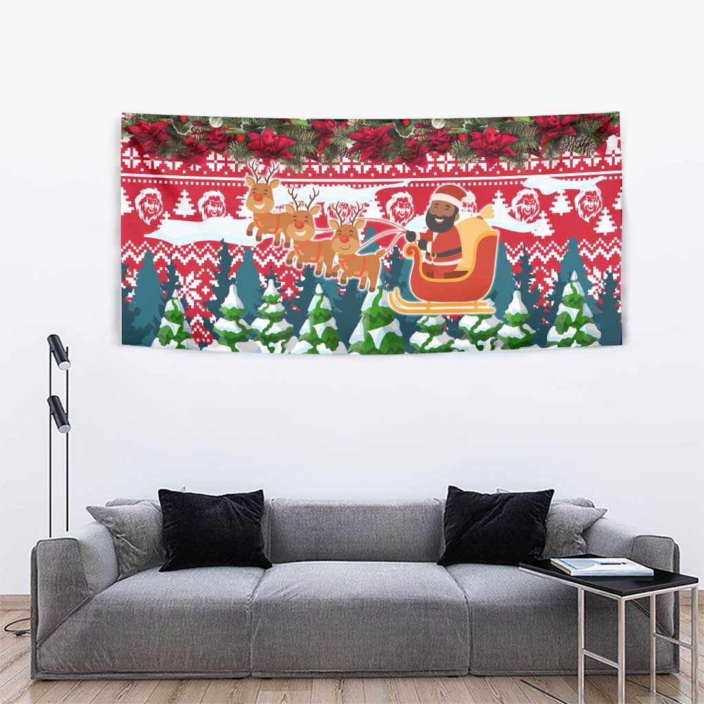 Guinea Bissau Christmas Tapestry with Santa Sleigh Reindeer Forest and National Flag Design - Wonder Print Shop