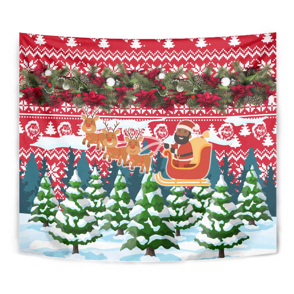 Guinea Bissau Christmas Tapestry with Santa Sleigh Reindeer Forest and National Flag Design - Wonder Print Shop