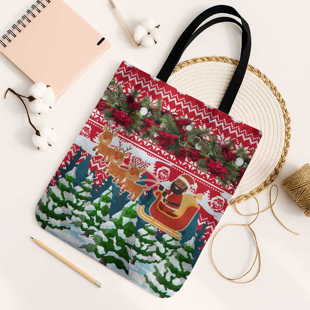 Guinea Bissau Christmas Tote Bag with Santa Sleigh Reindeer Forest and National Flag Design - Wonder Print Shop