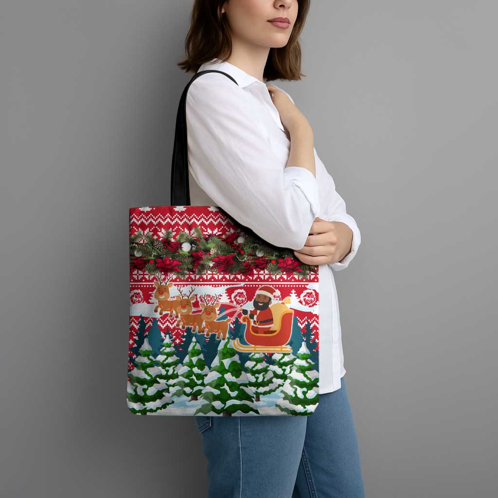 Guinea Bissau Christmas Tote Bag with Santa Sleigh Reindeer Forest and National Flag Design - Wonder Print Shop