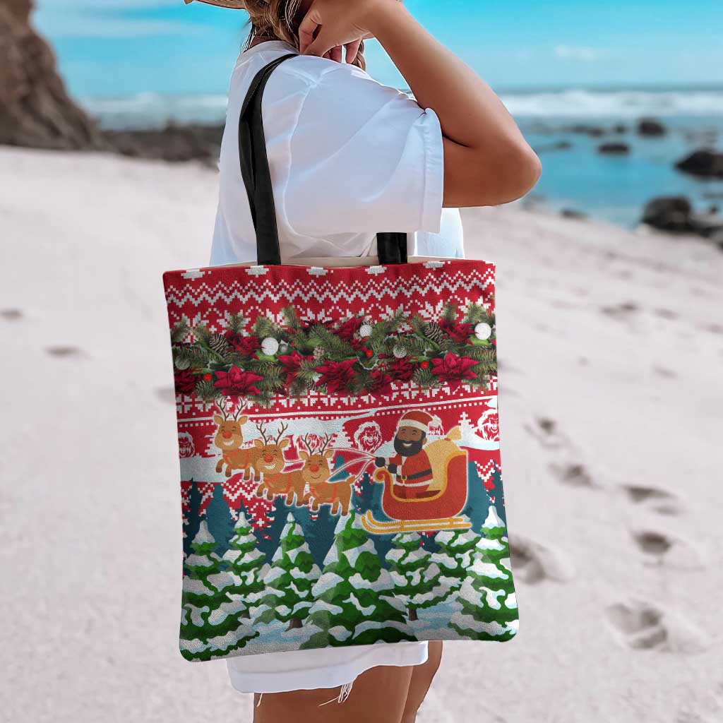 Guinea Bissau Christmas Tote Bag with Santa Sleigh Reindeer Forest and National Flag Design - Wonder Print Shop