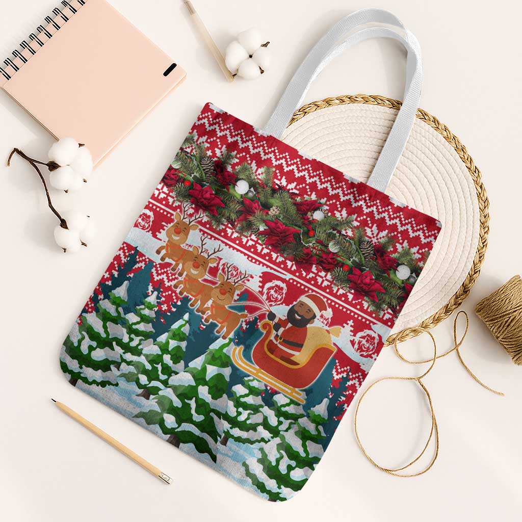 Guinea Bissau Christmas Tote Bag with Santa Sleigh Reindeer Forest and National Flag Design - Wonder Print Shop