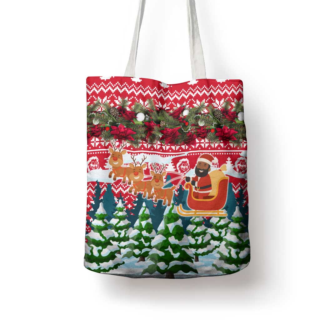 Guinea Bissau Christmas Tote Bag with Santa Sleigh Reindeer Forest and National Flag Design - Wonder Print Shop