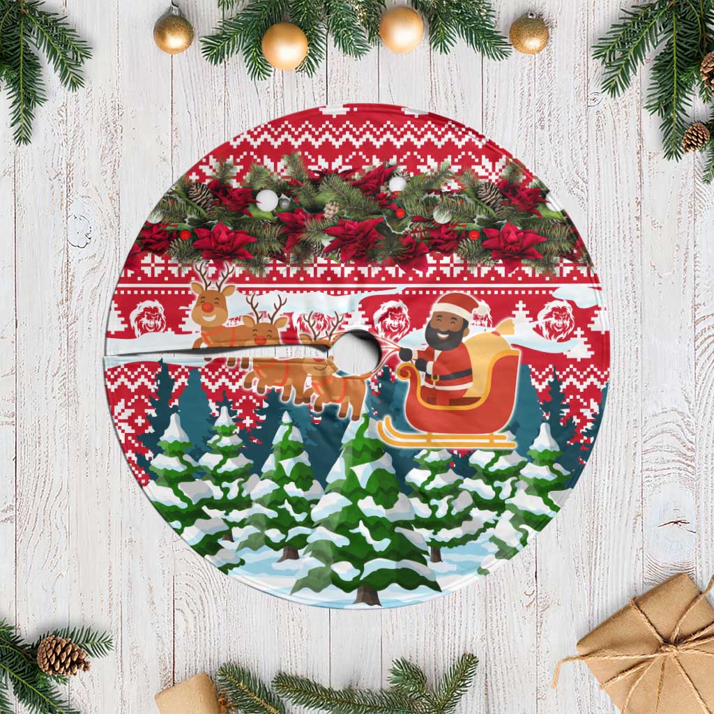 Guinea Bissau Christmas Tree Skirt with Santa Sleigh Reindeer Forest and National Flag Design - Wonder Print Shop