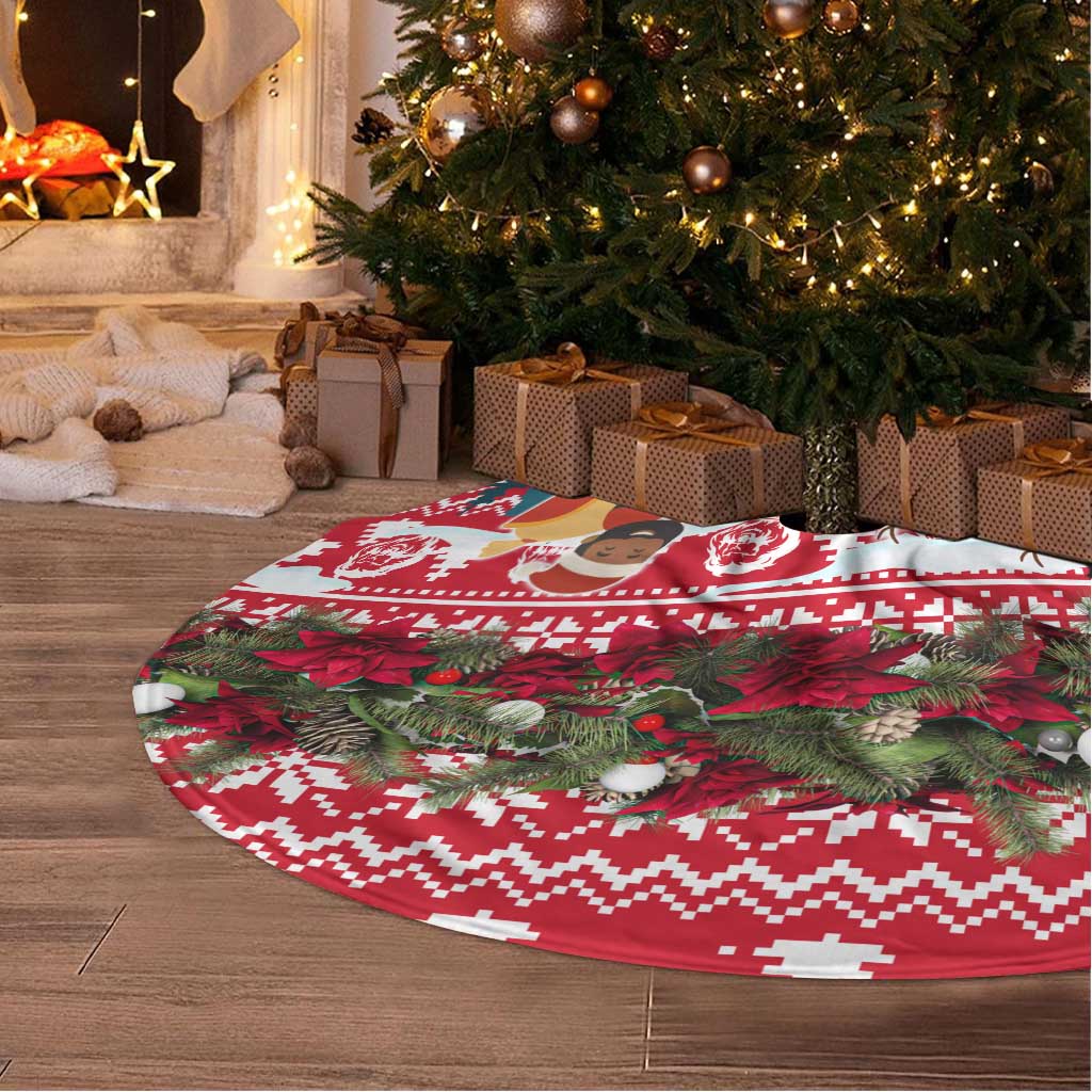 Guinea Bissau Christmas Tree Skirt with Santa Sleigh Reindeer Forest and National Flag Design - Wonder Print Shop