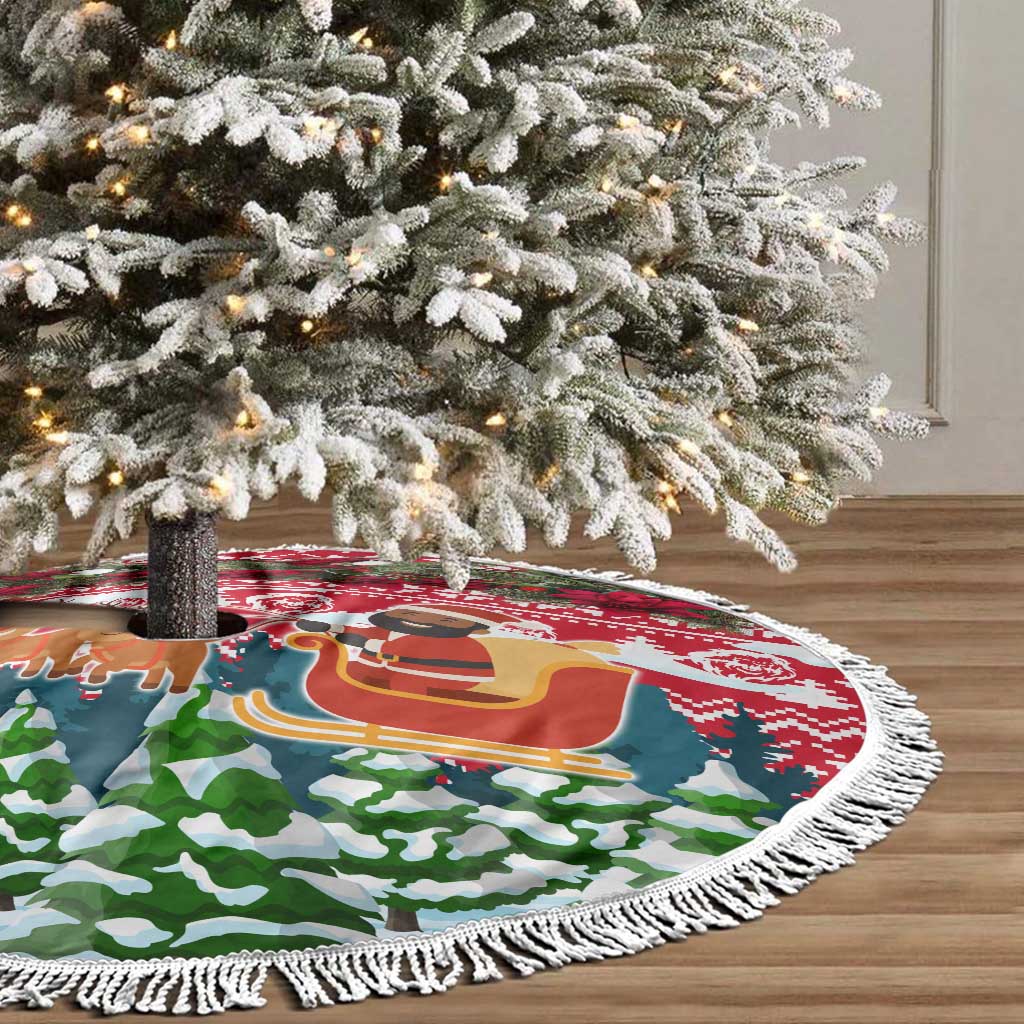 Guinea Bissau Christmas Tree Skirt with Santa Sleigh Reindeer Forest and National Flag Design - Wonder Print Shop