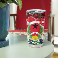 Guinea Bissau Christmas Tumbler Cup with Santa Sleigh Reindeer Forest and National Flag Design - Wonder Print Shop