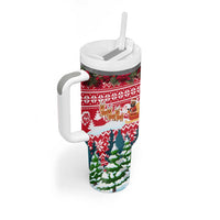 Guinea Bissau Christmas Tumbler With Handle with Santa Sleigh Reindeer Forest and National Flag Design - Wonder Print Shop