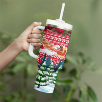 Guinea Bissau Christmas Tumbler With Handle with Santa Sleigh Reindeer Forest and National Flag Design - Wonder Print Shop