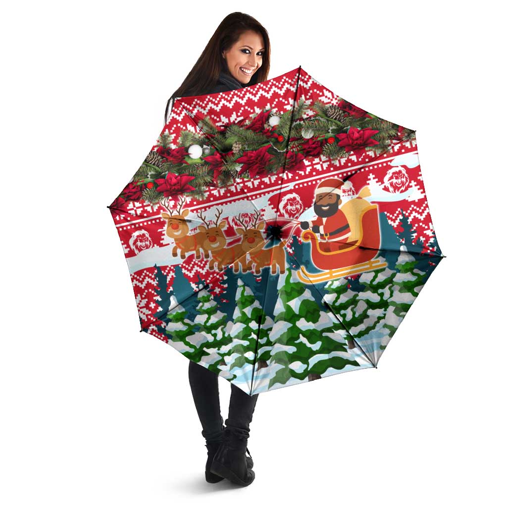 Guinea Bissau Christmas Umbrella with Santa Sleigh Reindeer Forest and National Flag Design - Wonder Print Shop