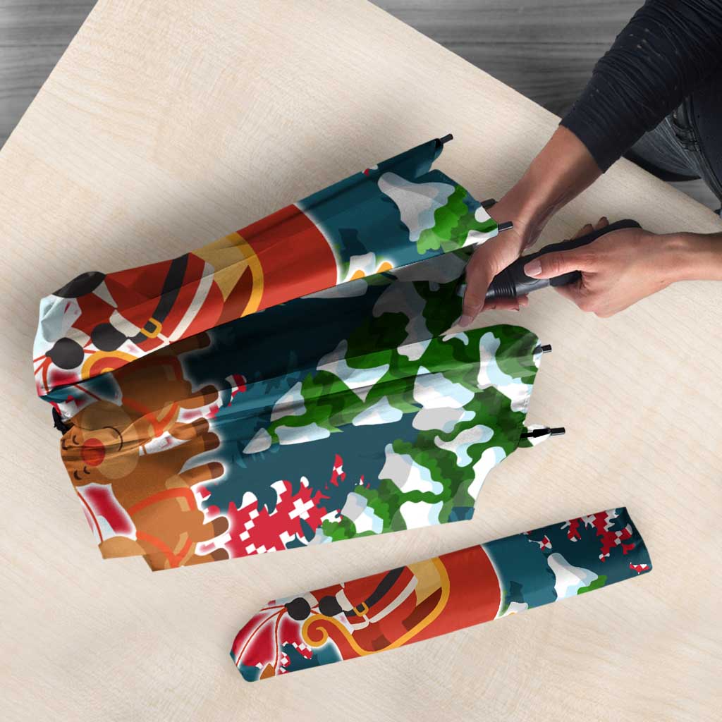Guinea Bissau Christmas Umbrella with Santa Sleigh Reindeer Forest and National Flag Design - Wonder Print Shop