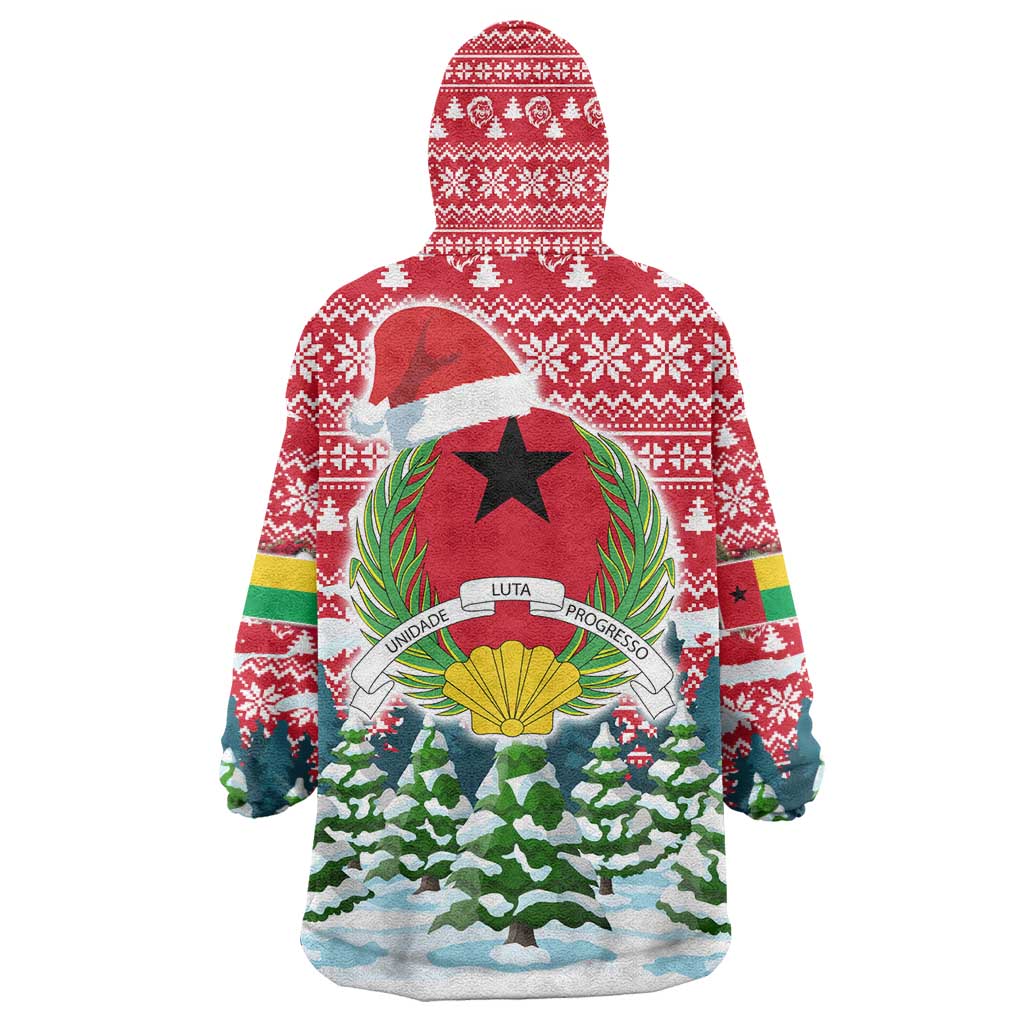 Guinea Bissau Christmas Wearable Blanket Hoodie with Santa Sleigh Reindeer Forest and National Flag Design - Wonder Print Shop