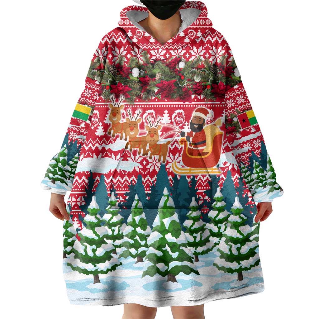 Guinea Bissau Christmas Wearable Blanket Hoodie with Santa Sleigh Reindeer Forest and National Flag Design - Wonder Print Shop