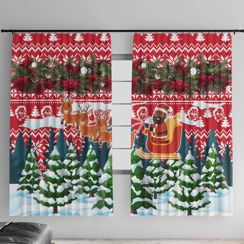 Guinea Bissau Christmas Window Curtain with Santa Sleigh Reindeer Forest and National Flag Design - Wonder Print Shop