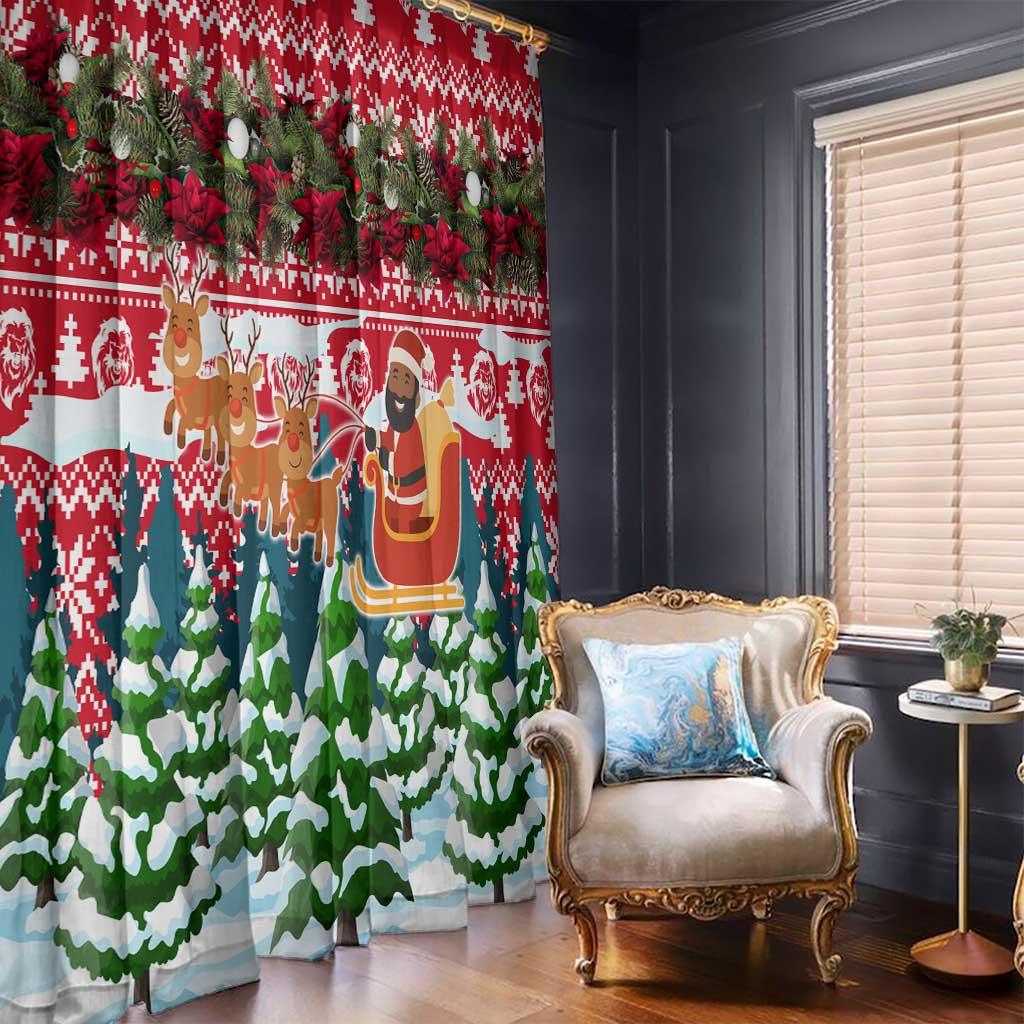 Guinea Bissau Christmas Window Curtain with Santa Sleigh Reindeer Forest and National Flag Design - Wonder Print Shop