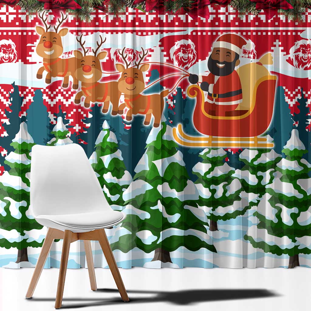 Guinea Bissau Christmas Window Curtain with Santa Sleigh Reindeer Forest and National Flag Design - Wonder Print Shop