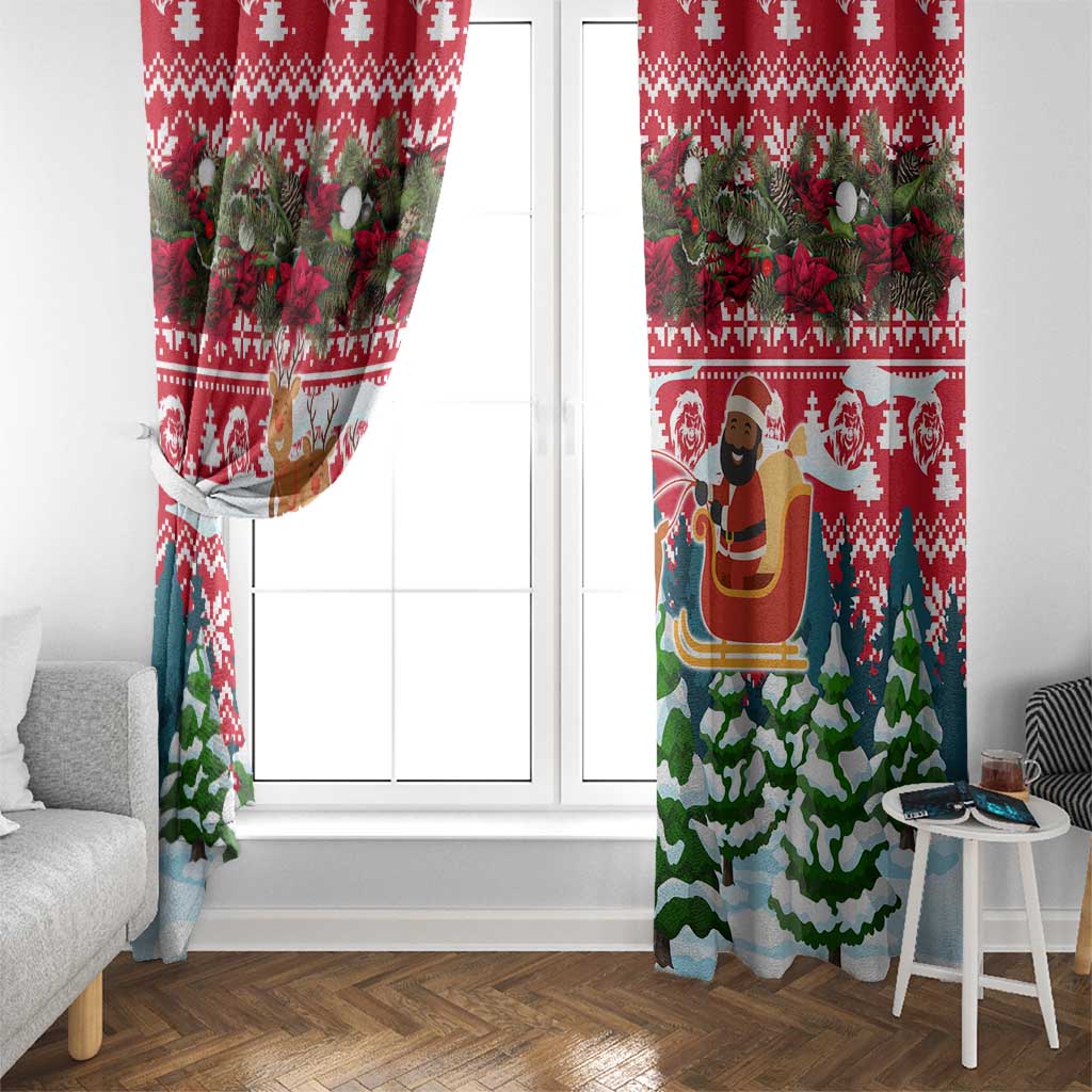 Guinea Bissau Christmas Window Curtain with Santa Sleigh Reindeer Forest and National Flag Design - Wonder Print Shop