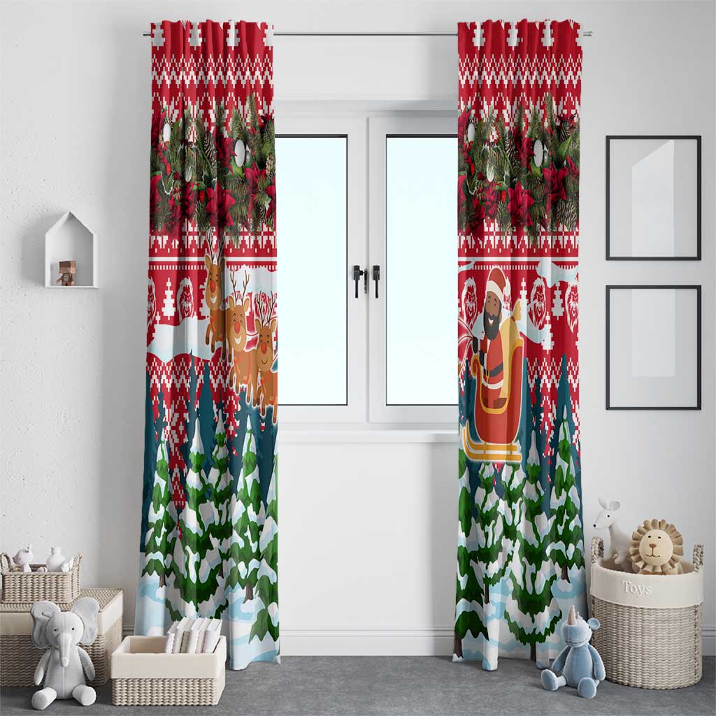 Guinea Bissau Christmas Window Curtain with Santa Sleigh Reindeer Forest and National Flag Design - Wonder Print Shop