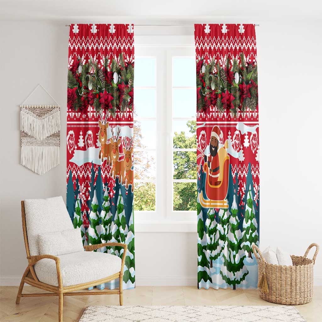 Guinea Bissau Christmas Window Curtain with Santa Sleigh Reindeer Forest and National Flag Design - Wonder Print Shop