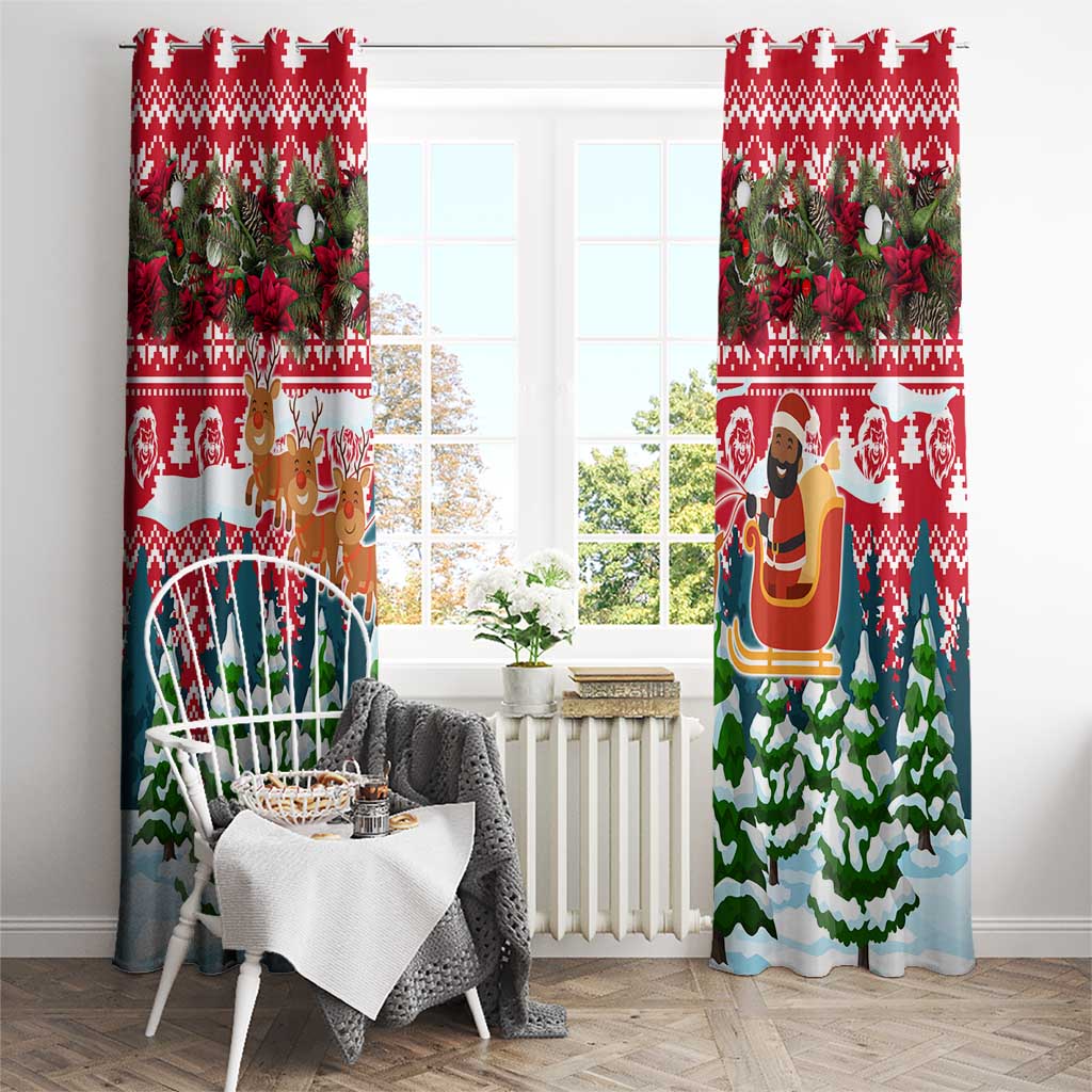Guinea Bissau Christmas Window Curtain with Santa Sleigh Reindeer Forest and National Flag Design - Wonder Print Shop
