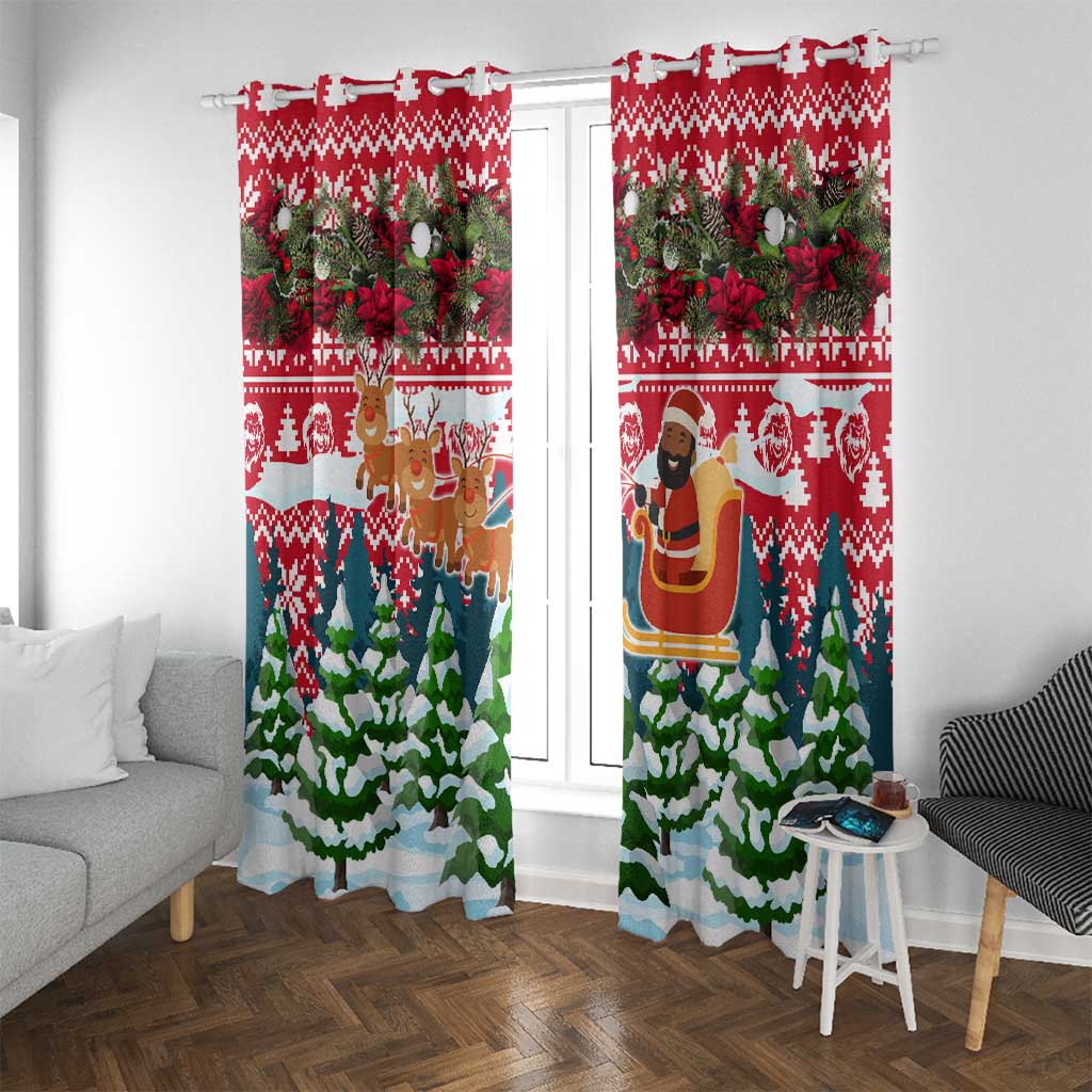 Guinea Bissau Christmas Window Curtain with Santa Sleigh Reindeer Forest and National Flag Design - Wonder Print Shop